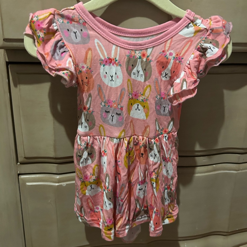EUC LITTLE SLEEPIES BUNNIES TWIRL DRESS WITH BODY SUIT 3-6 MONTHS